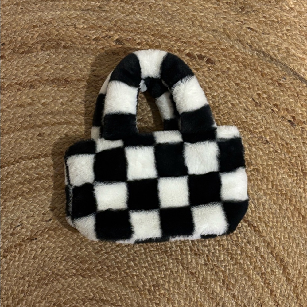 Claire's Black and White Faux Fur Bag